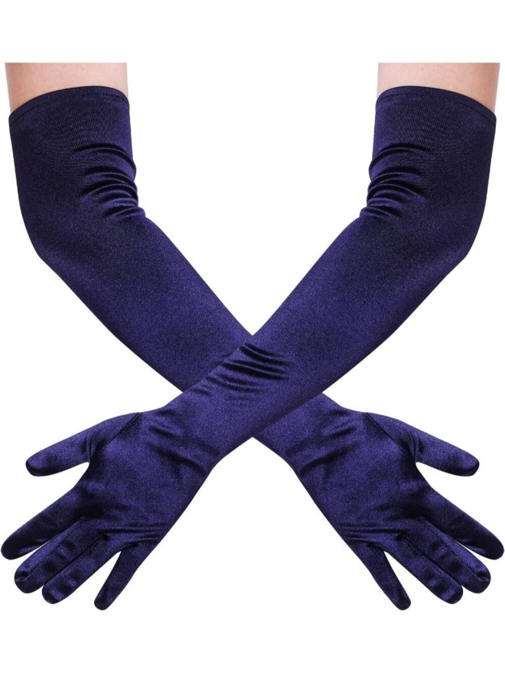 Women Dark Blue 1920s Costume Dress Elbow Length 21 inch Long Opera Satin Gloves